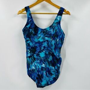 Swimsuits For All Blue and White One-Piece Swimsuit Bathing Suit Cruise Size 14